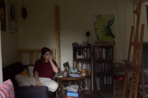 Milica Janković in her room which she uses as a studio